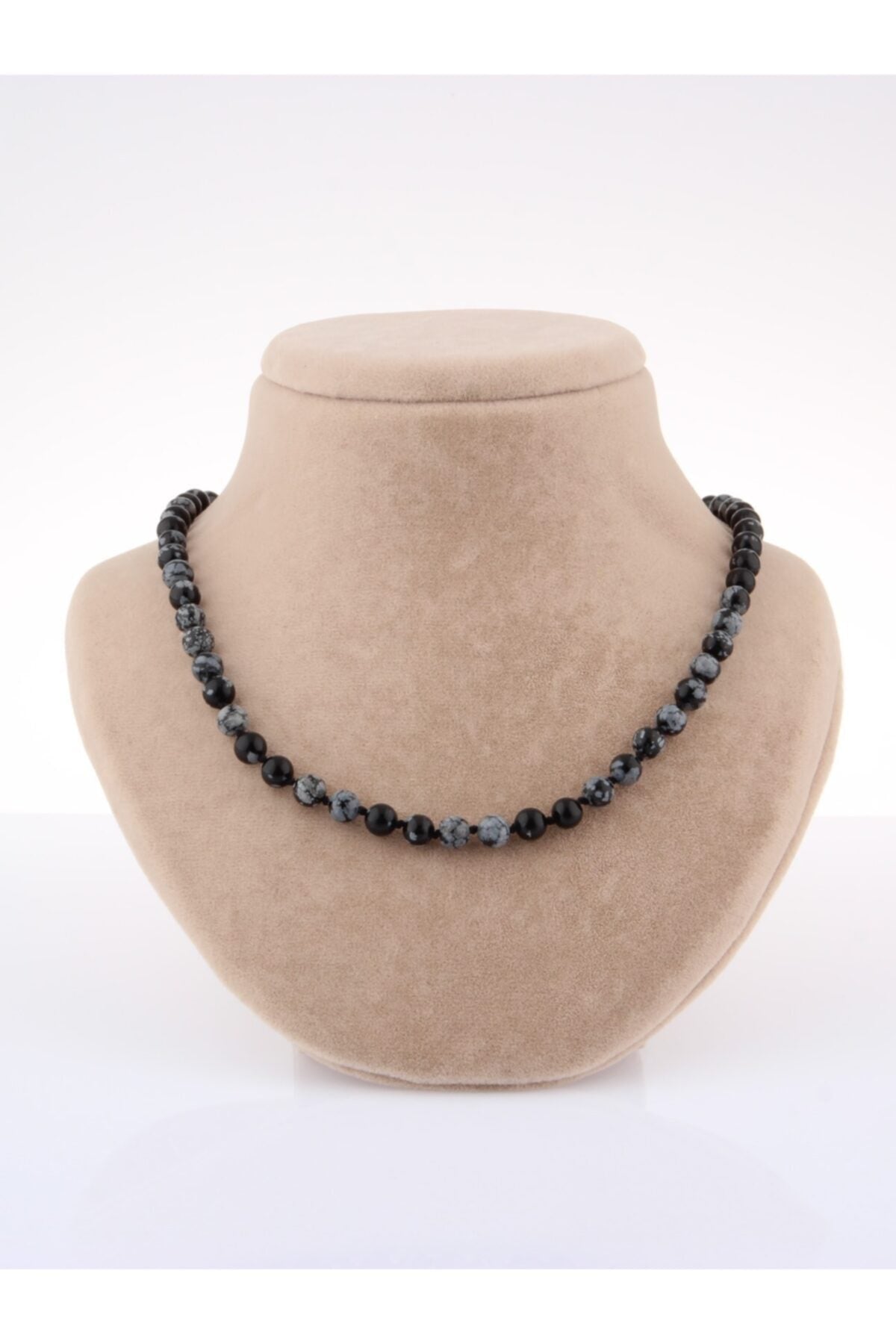 Sertifikalı Karlı Obsidyen 6mm Düğümlü Kolye