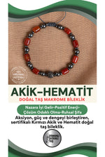 sertifikalı kırmızı akik - hematit Doğal Taş Makrome Bileklik