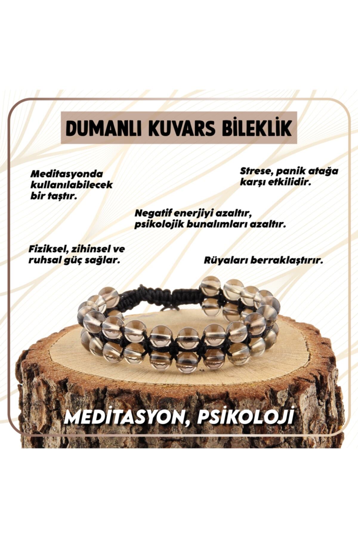 Sertifikalı Dumanlı Kuvars Doğal Taşı Bileklik - 6 Mm B653