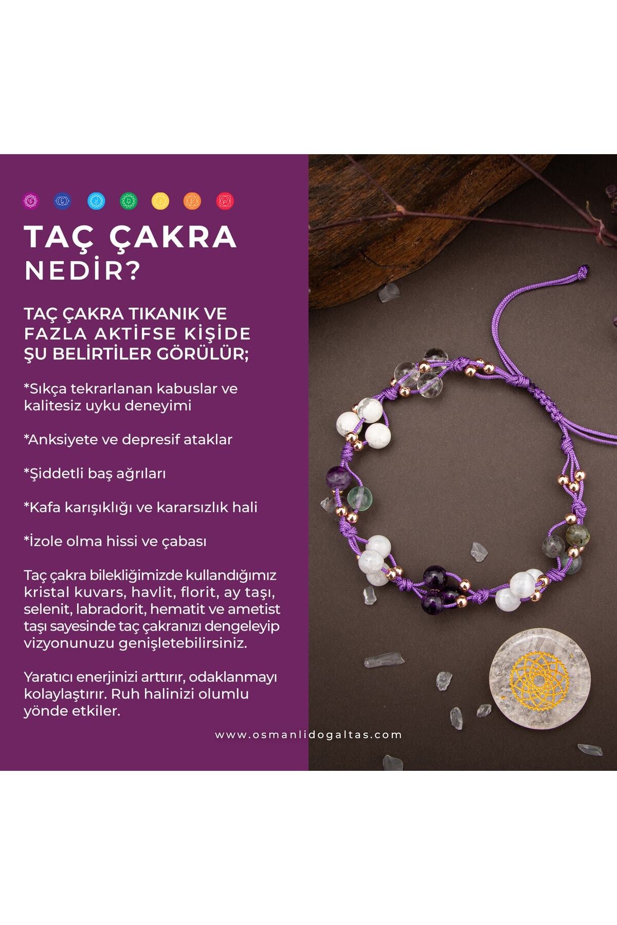 Sertifikalı Taç Çakra Bölgesi Ametist Ay Taşı Selenit Doğal Taşlı Makrome Bileklik