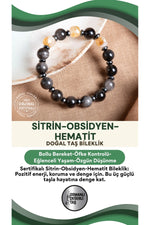 SERTİFİKALI Sitrin-Obsidyen-Hematit Doğal Taş Bileklik