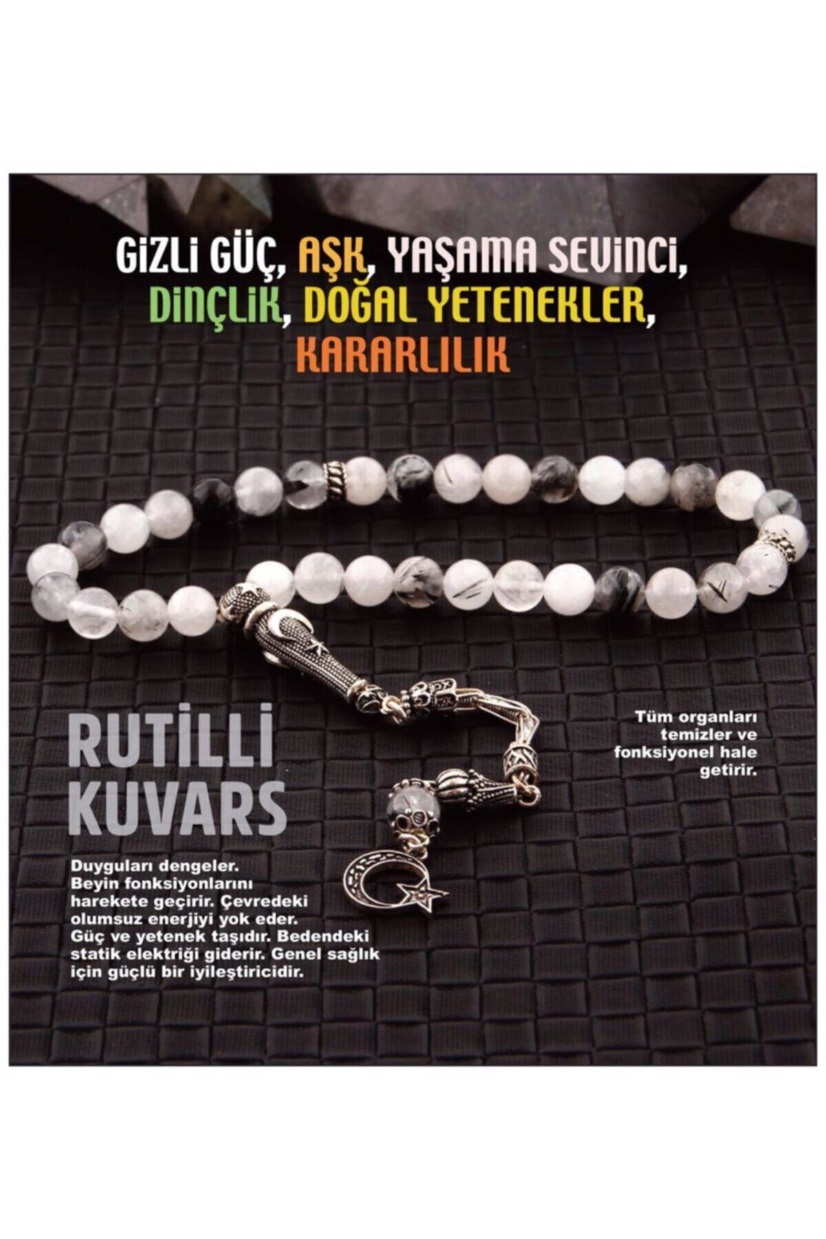 Sertifikalı Rutilli Kuvars 33'lük Doğal Taş Tesbih 8 Mm Gümüş Imame Gümüş Püskül