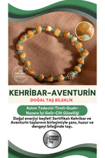 SERTİFİKALI Kehribar-Aventurin Doğal Taş Bileklik