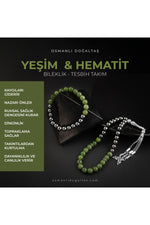 Sertifikalı Yeşim, Hematit Doğal Taşlı 33'lük Tesbih Ve Bileklik Takım