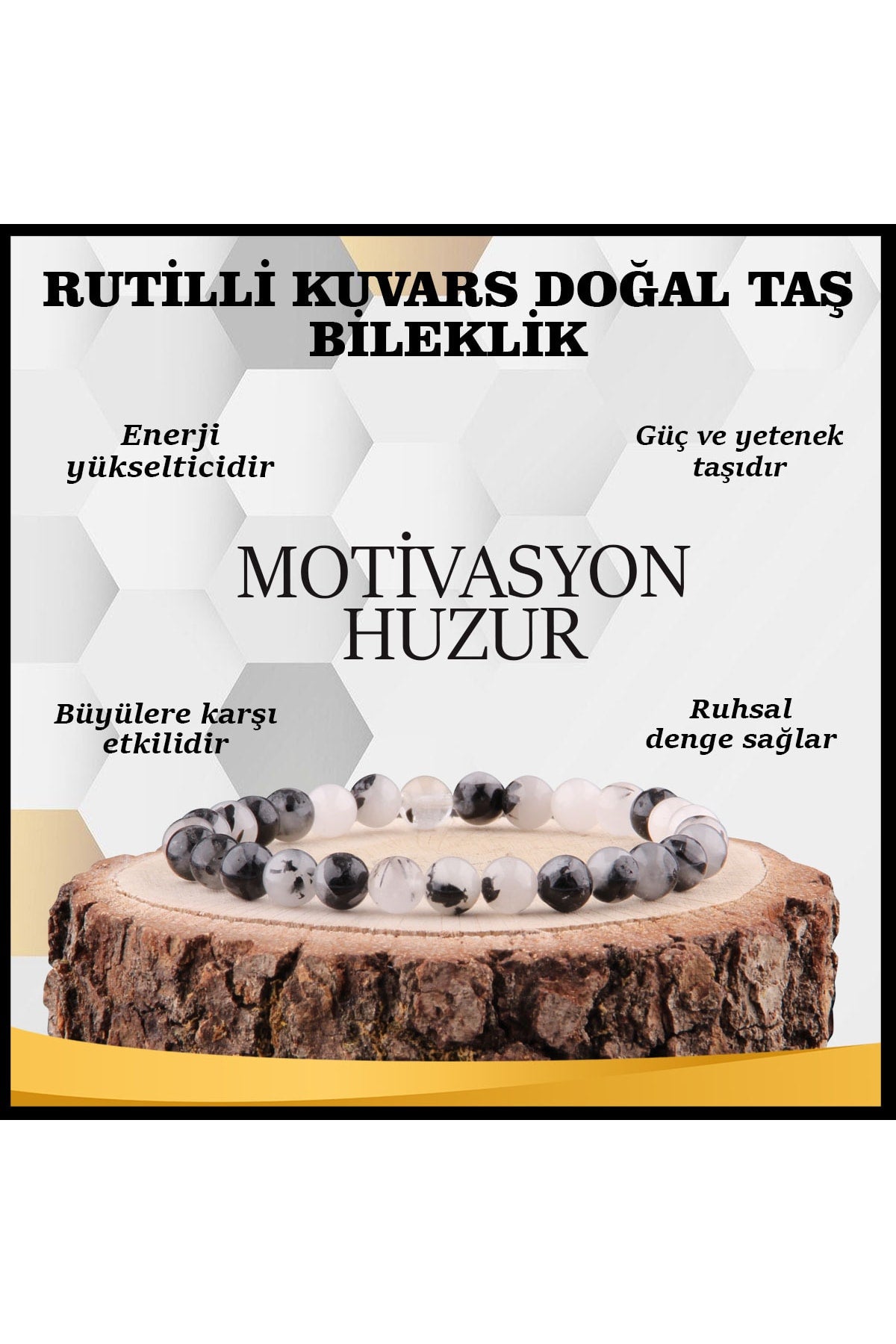 Sertifikalı Rutilli Kuvars Doğal Taş Bileklik 6 Mm - B843