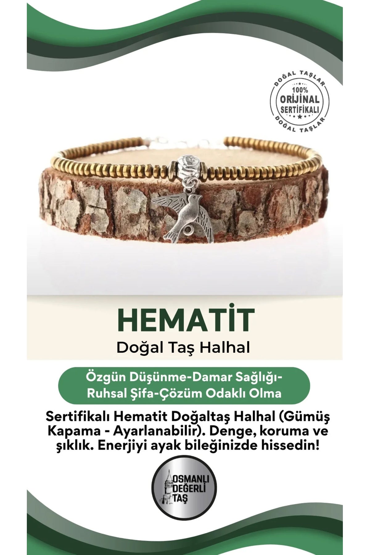 Sertifikalı Hematit Doğaltaş Halhal (gümüş Kapama - Ayarlanabilir Ölçü) B909