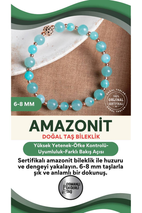 SERTİFİKALI Amazonit Doğal Taş Bileklik 6-8 mm
