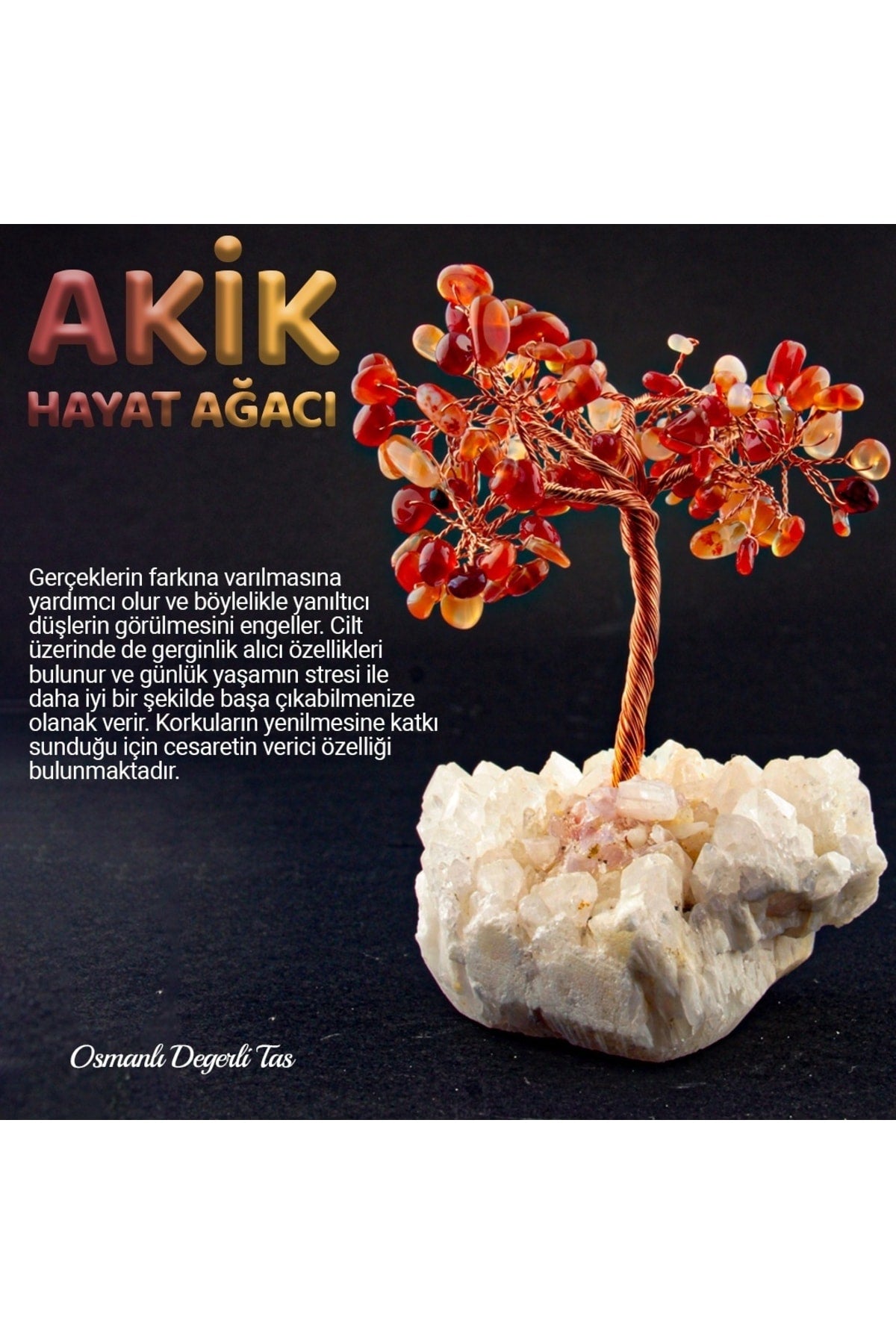 Sertifikalı Akik, Kristal Kuvars Doğaltaş Ağaç 8x8 Cm, D040