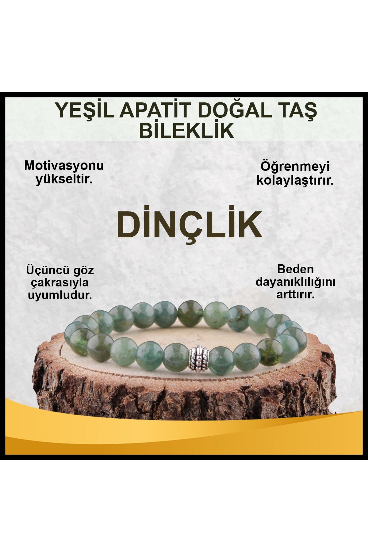 Sertifikalı Yeşil Apatit Doğal Taş Bileklik 8 Mm - B867