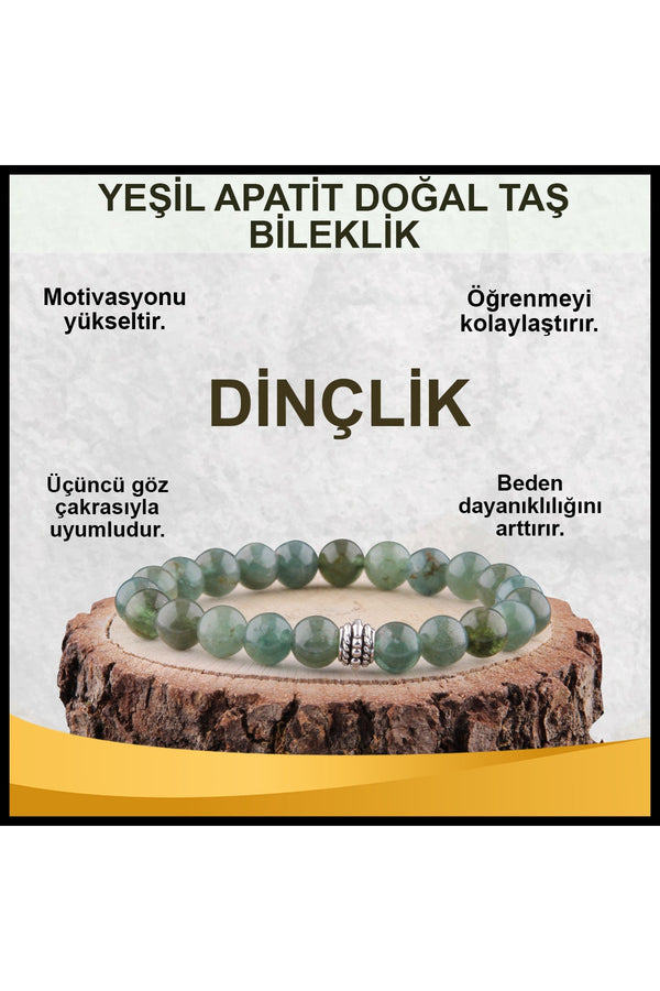 Sertifikalı Yeşil Apatit Doğal Taş Bileklik 8 Mm - B867