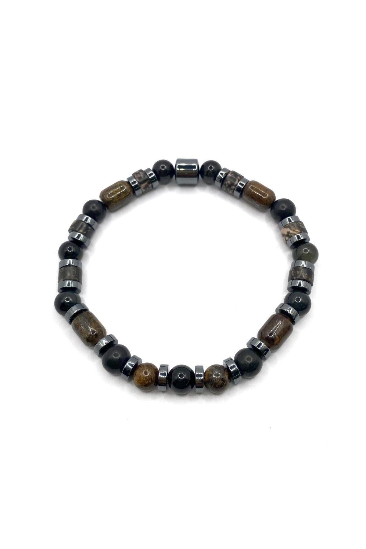 Sertifikalı Hakiki Shungite - Bronzit - Obsidyen - Rodonit - Hematit 6mm Misinalı Doğal Taş Bileklik