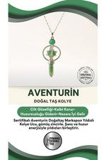 Sertifikalı Aventurin Doğaltaş Markapon Yıldızlı Kolye Ucu, Gümüş Zincirle Birlikte Ku001