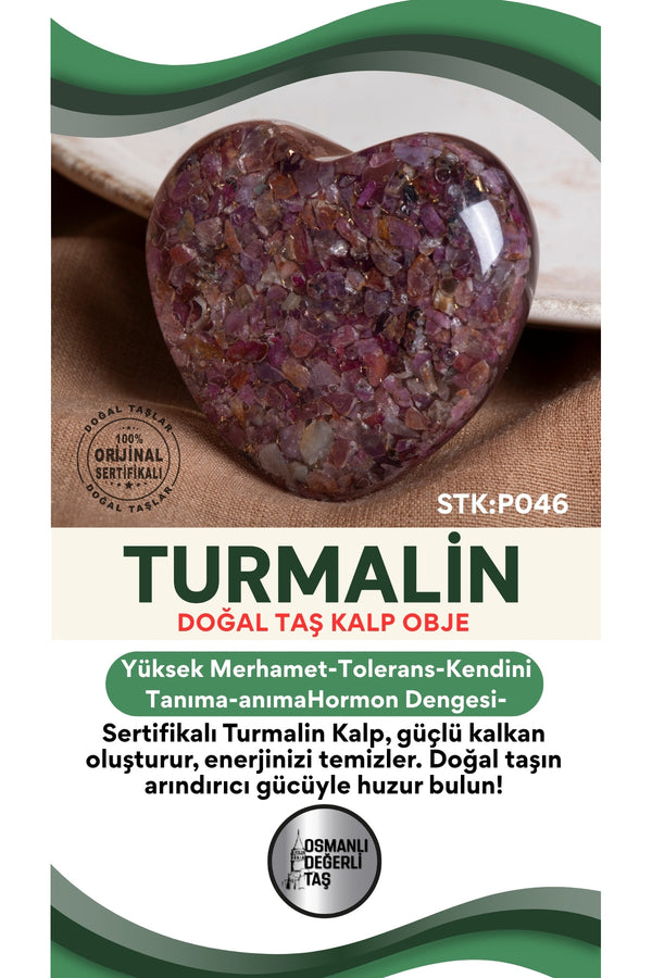 Sertifikalı Turmalin Doğal Taş Kalp Obje P046