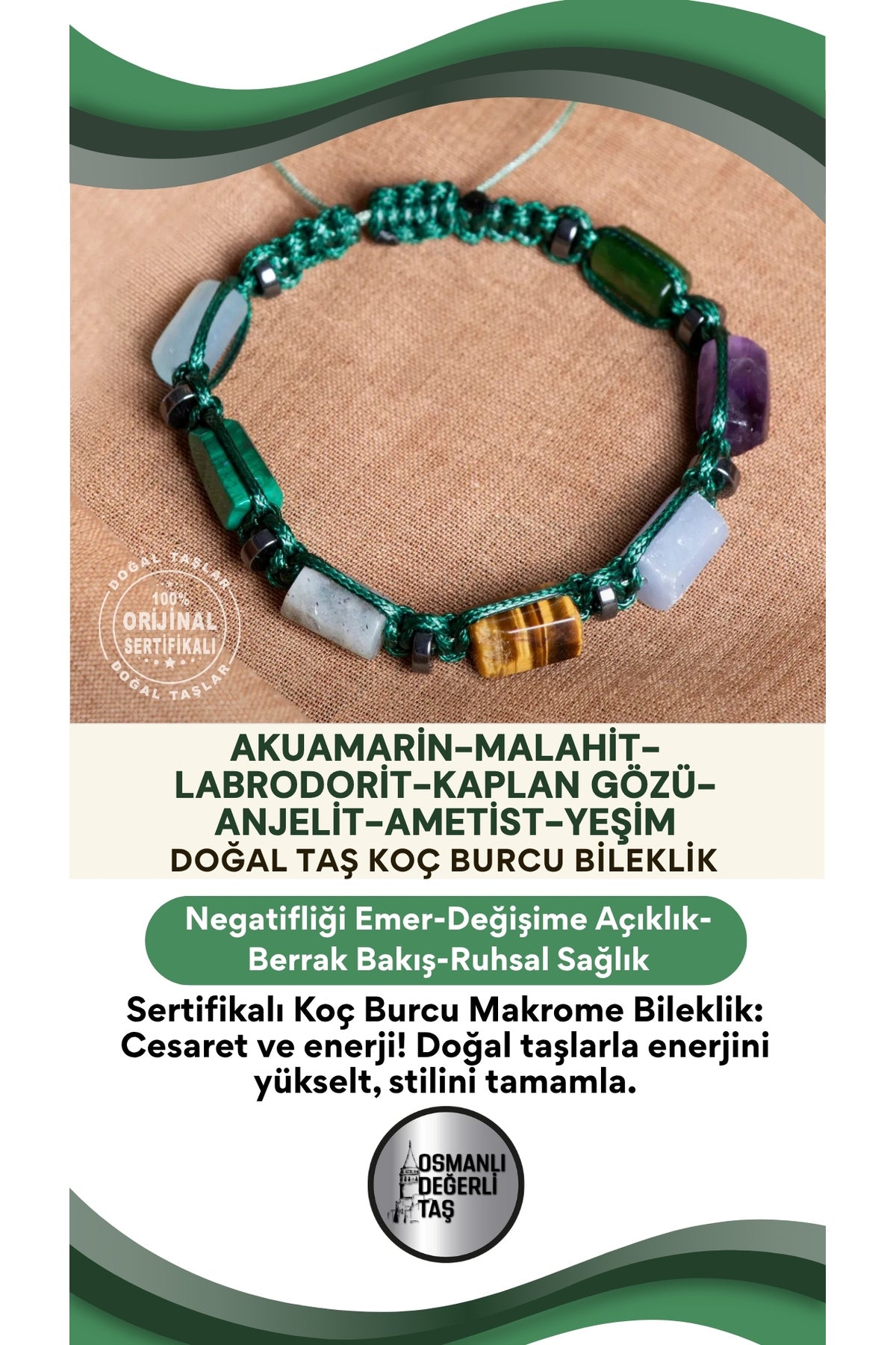 SERTİFİKALI Koç Burcu Doğal Taş Makrome Bileklik