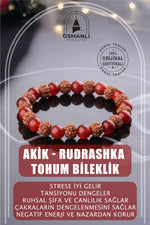 Sertifikalı Akik - Rudrashka Tohum Doğal Taş Bileklik 8 Mm - B803
