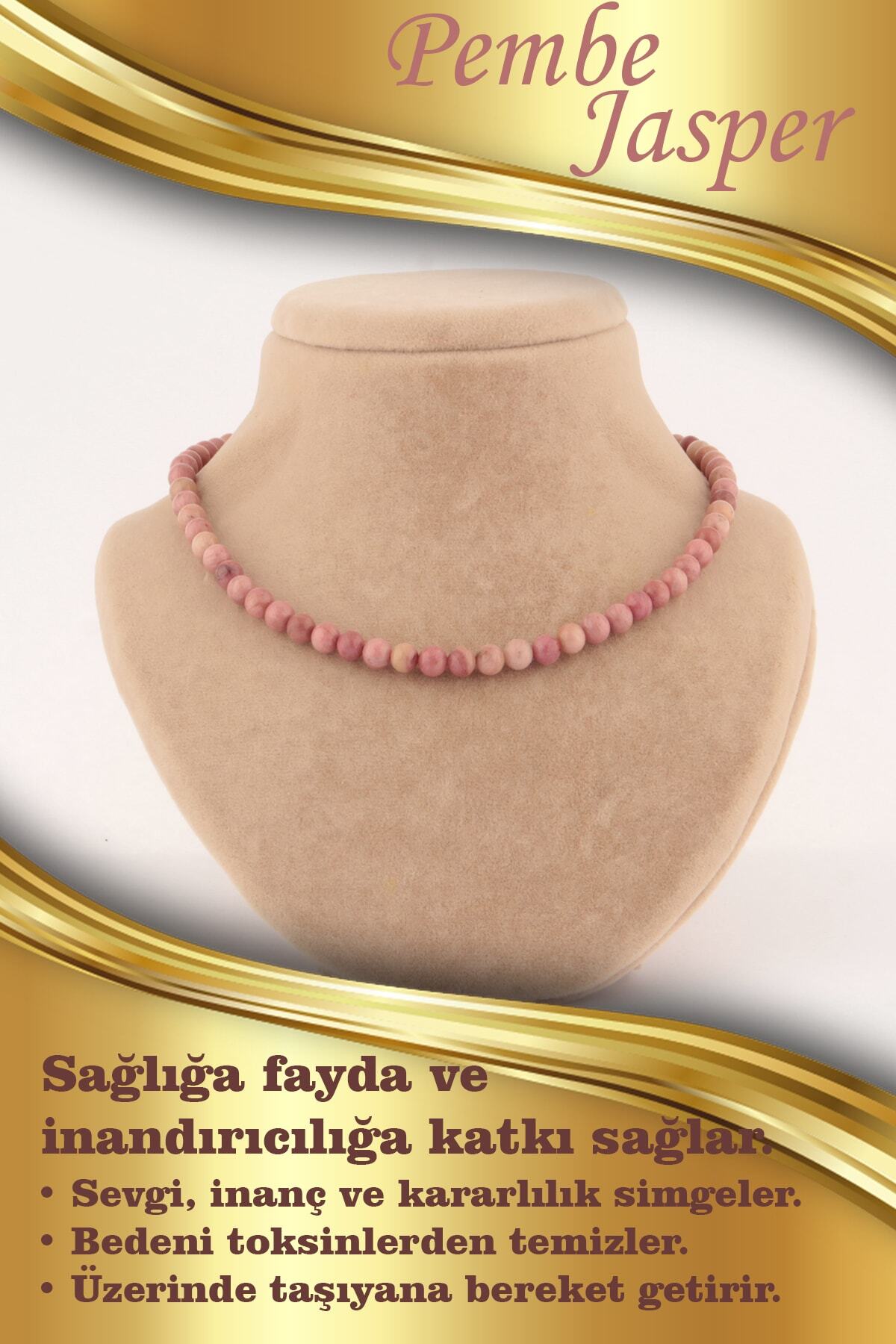 Sertifikalı Jasper Pembe 6mm Kolye (DÜĞÜMSÜZ)