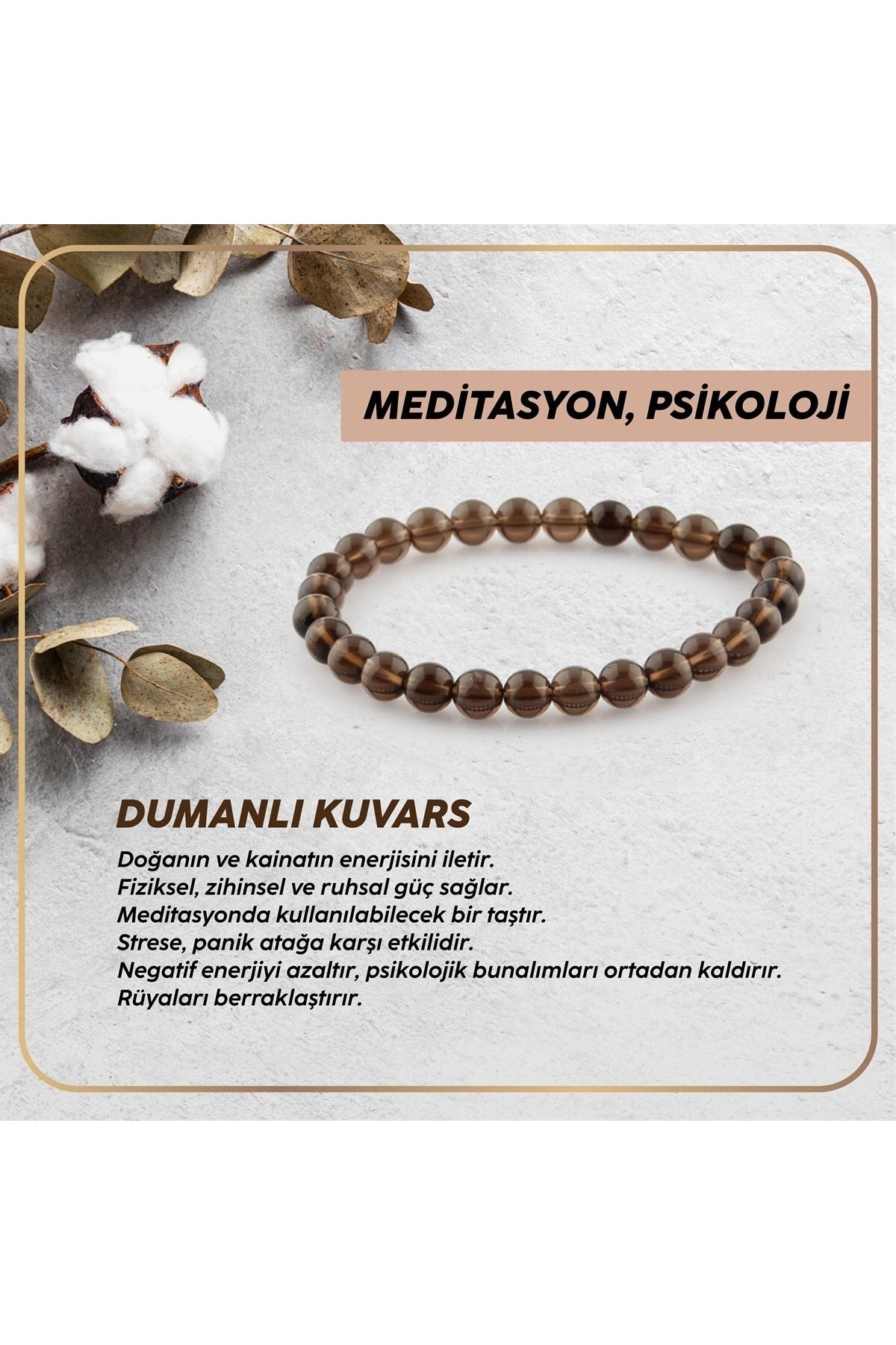Sertifikalı Dumanlı Kuvars Doğaltaş Bileklik 6 Mm B171