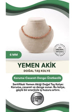 Sertifikalı Yemen Akiği Doğaltaş Kolye 6 Mm, M600