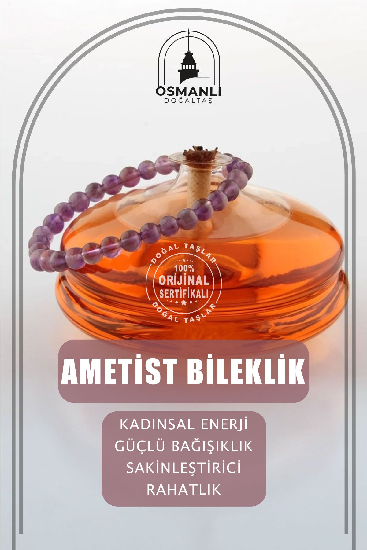Sertifikalı Ametist Doğal Taş Bileklik 6mm B102