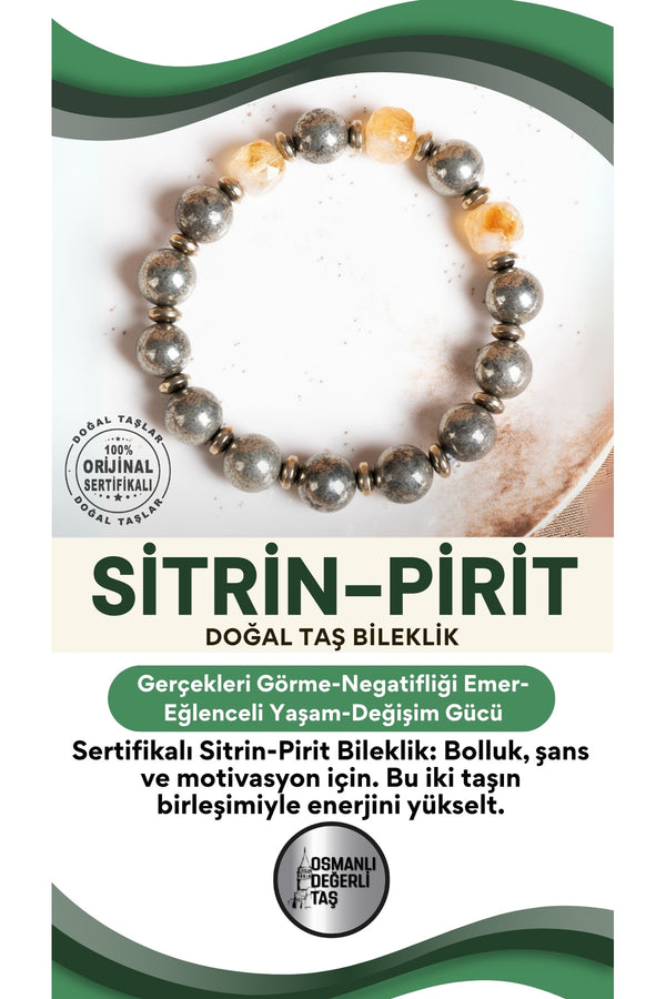 SERTİFİKALI Sitrin-Pirit Doğal Taş Bileklik