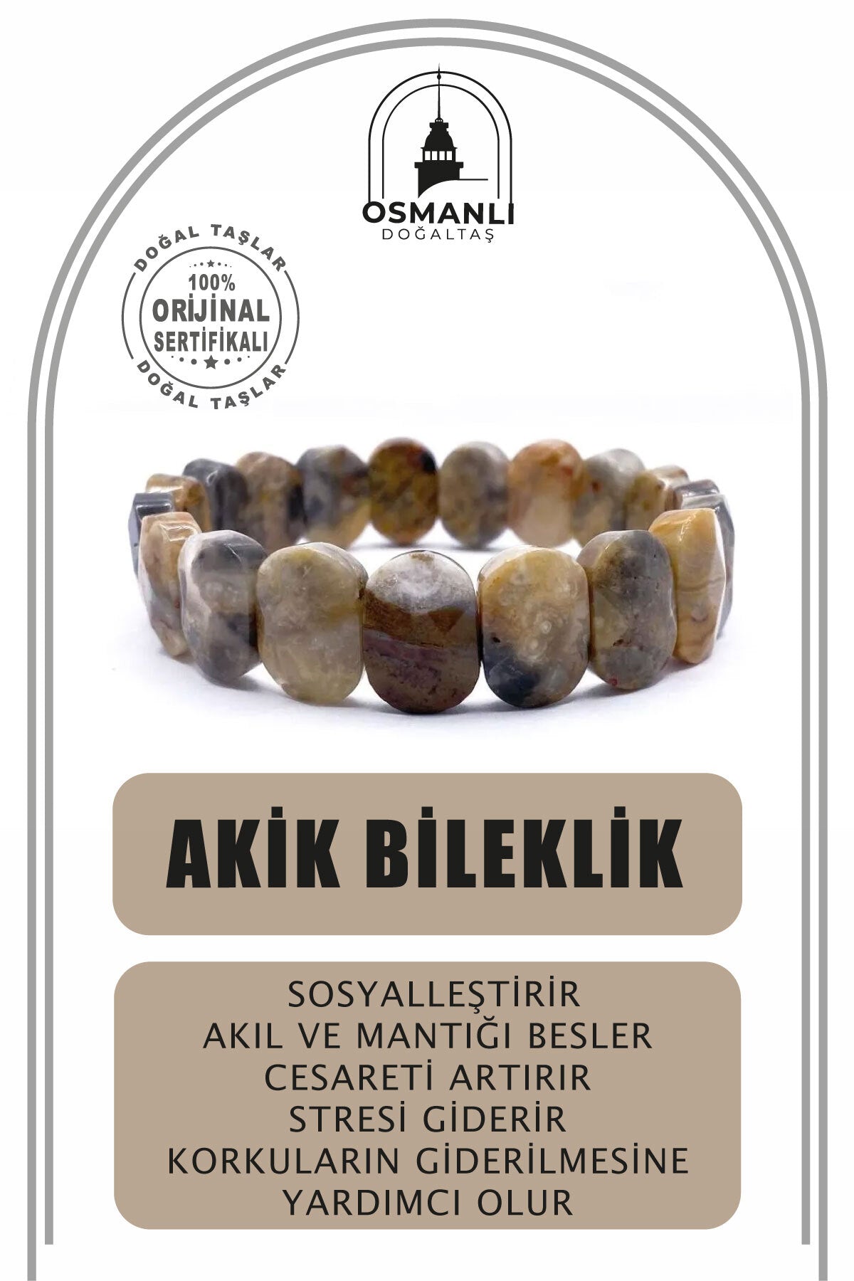 Sertifikalı Hakiki Orijinal Akik Taş Geniş Kesim Bileklik 1. Sınıf Kalite