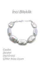 Hakiki Orijinal Sertifikalı İnci Doğal Taş Bileklik Gümüş Aparatlı Zincirli