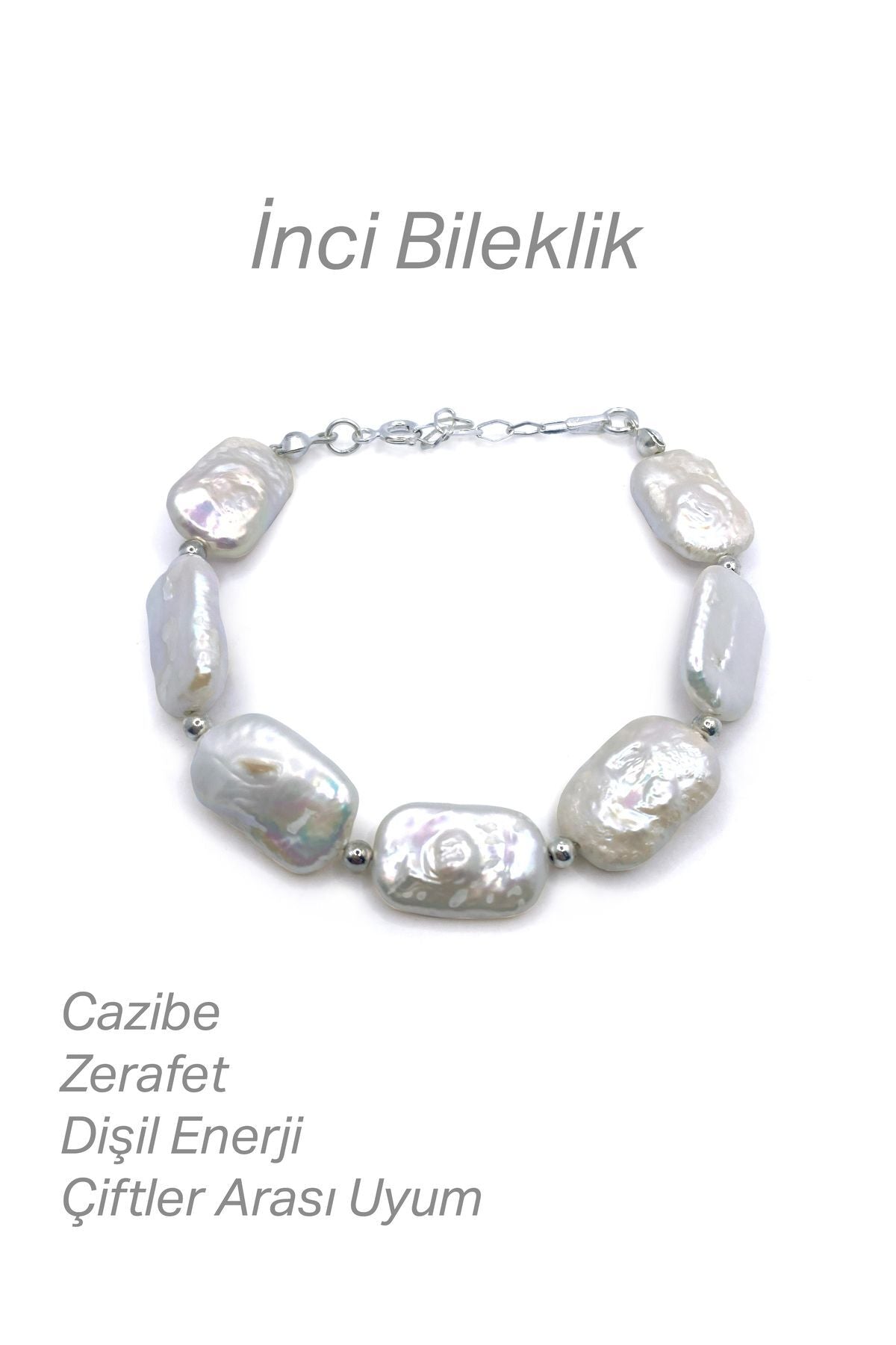Hakiki Orijinal Sertifikalı İnci Doğal Taş Bileklik Gümüş Aparatlı Zincirli