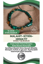 SERTİFİKALI Malahite Sitrin Hematit Doğal Taş Ayarlabilir Bileklik