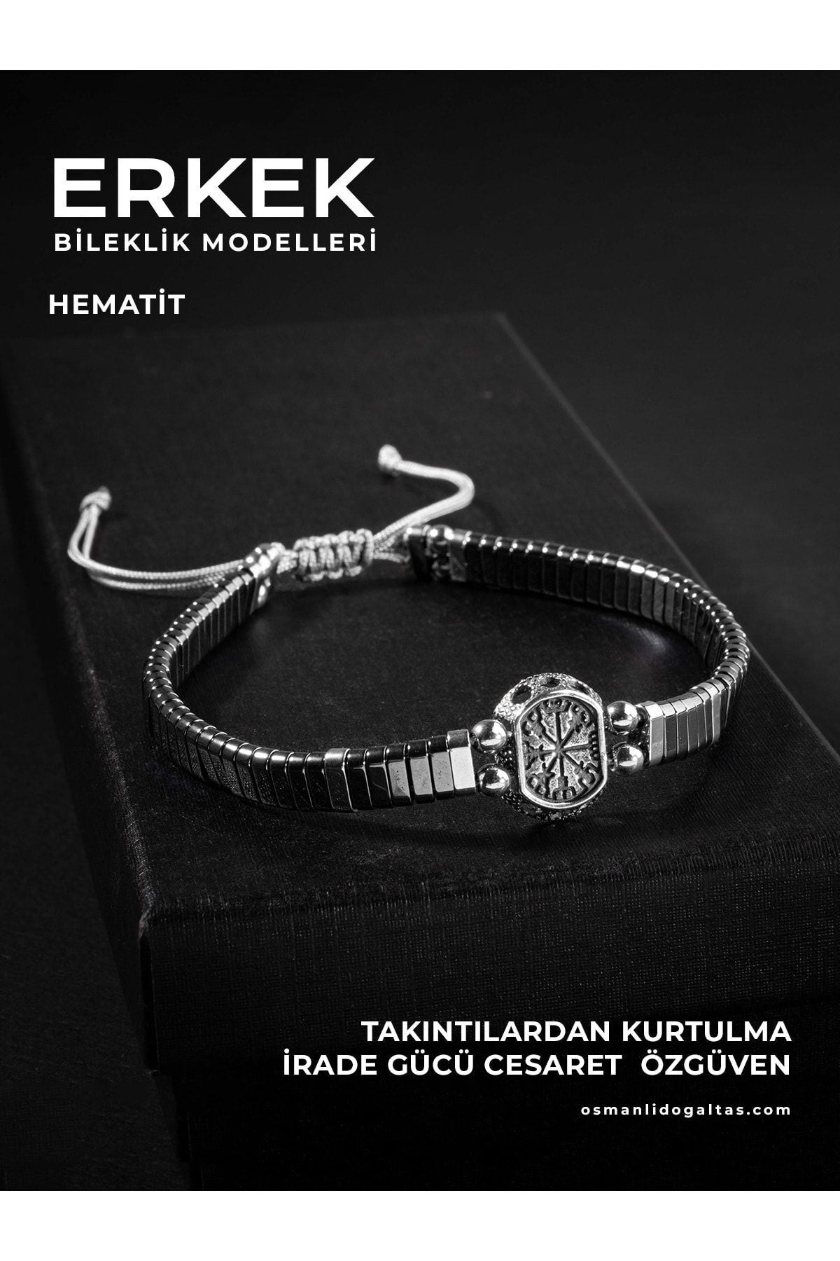 Sertifikalı Hematit Doğal Taşlı Örgü 925 Ayar Gümüş Tasarım Bileklik