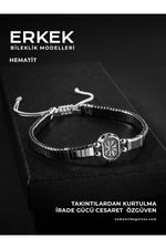 Sertifikalı Hematit Doğal Taşlı Örgü 925 Ayar Gümüş Tasarım Bileklik
