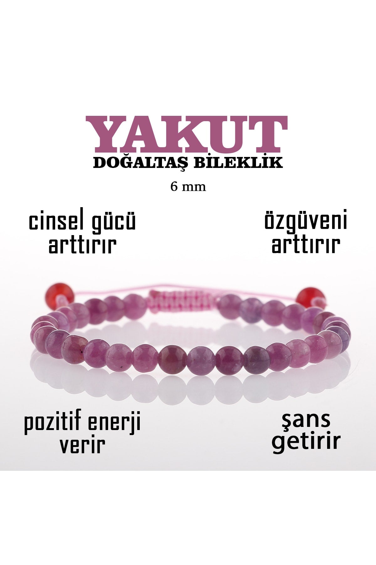 Sertifikalı Yakut Doğaltaş Bileklik 6 Mm B911
