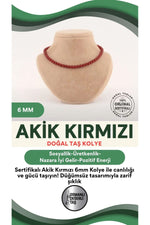 Sertifikalı Akik Kırmızı 6mm Kolye (düğümsüz)