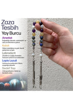 Yay Burcu Zaza Tesbih Doğal Taş Ametist, Kalsit, Labradorit, Lapis Lazuli, Sedef