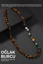 Oğlak Burcu Düğümlü Kolye Sertifikalı Doğal Taşlı (Malahit, Lal, Turmalin, Kunzit, Kaplan Gözü)