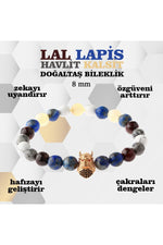 Sertifikalı Lal, Lapis, Havlit, Kalsit Doğaltaş Bileklik 8 Mm B910