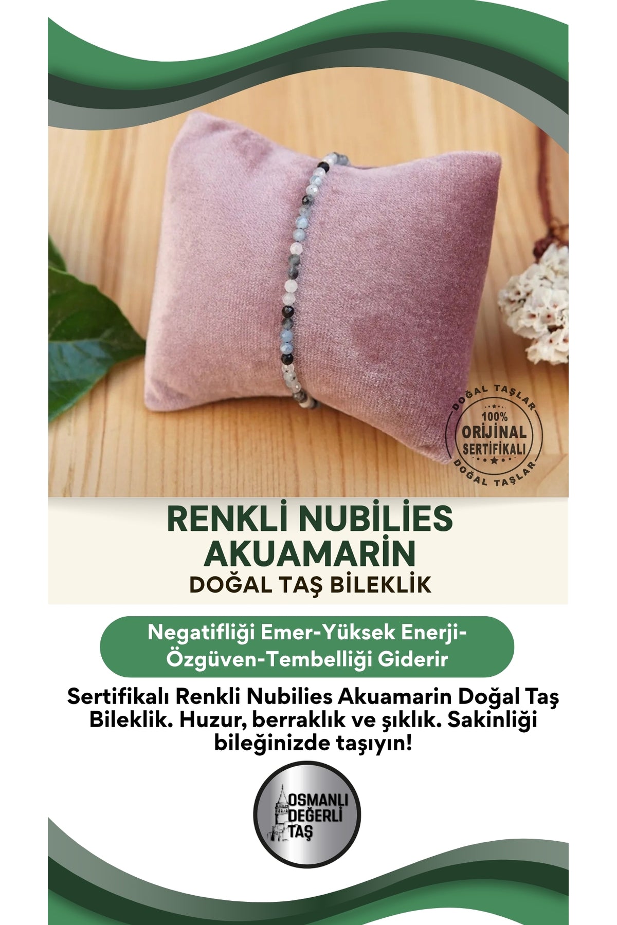 Sertifikalı Renkli Nubilies Akumarin Doğal Taş Bileklik 18cm - 19cm - 4mm