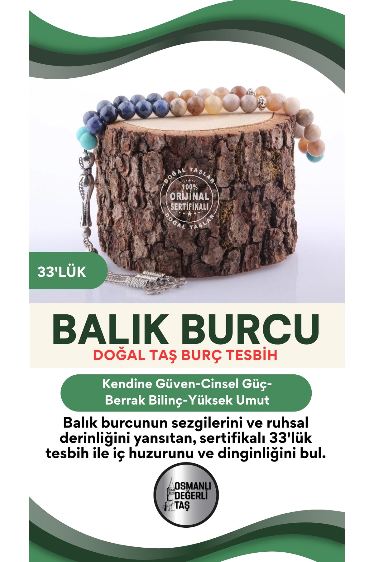 Sertifikalı Balık Burcu 33'lük Tesbih T026