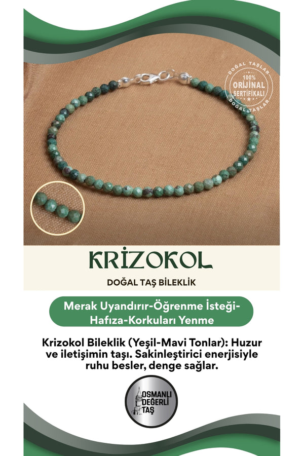 Sertifikalı Krizokol Doğal Taş Bileklik – Yeşil-Mavi Tonlarda Enerji