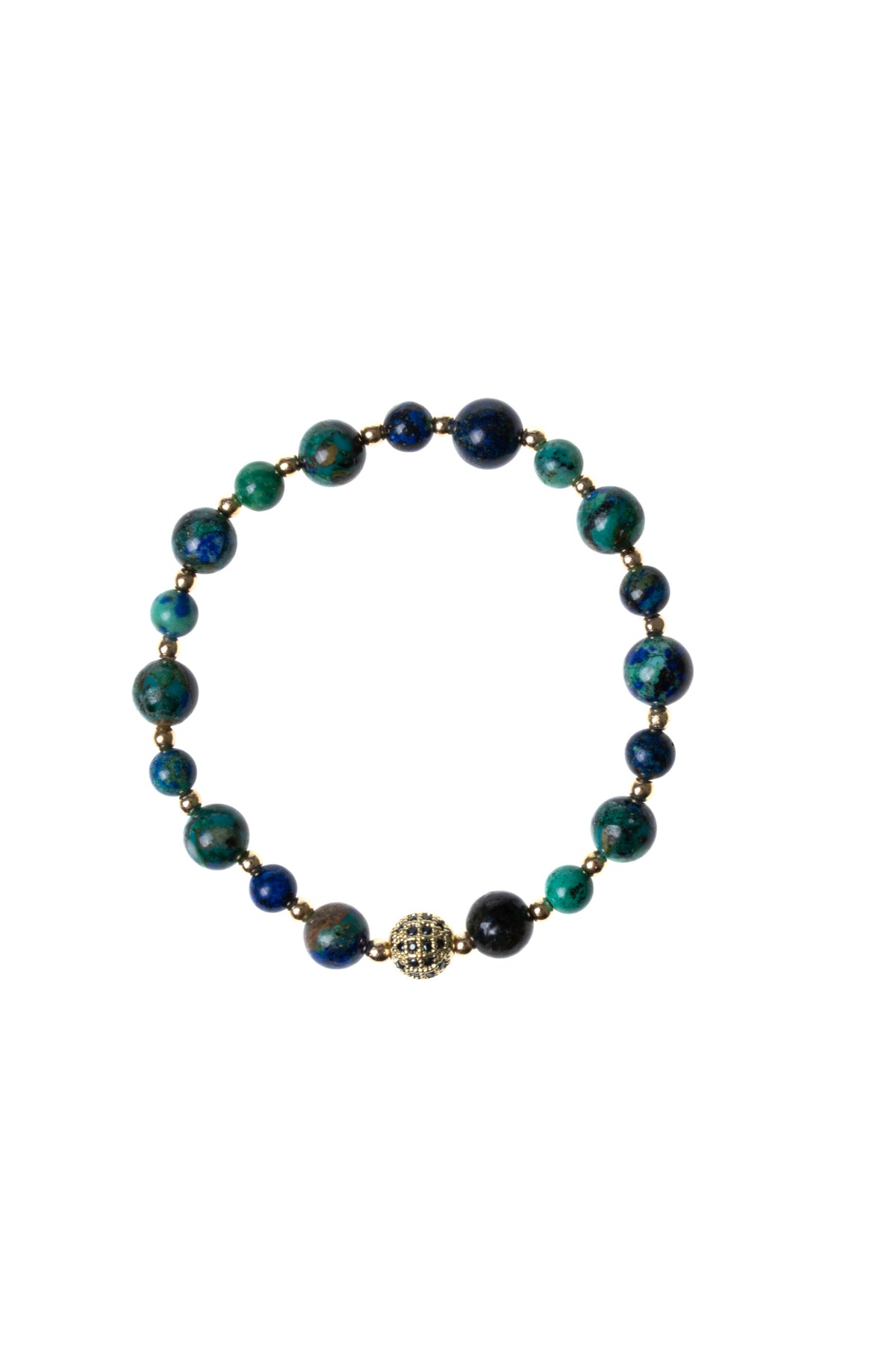SERTİFİKALI Azurit-Malahite Doğal Taş Bileklik 6-8 mm