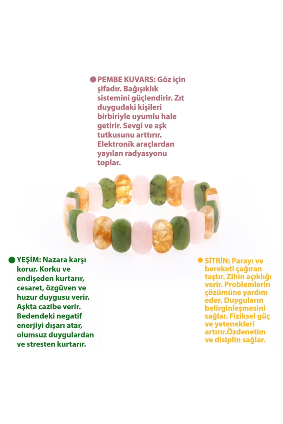 Sertifikalı Pembe Kuvars-sitrin-yeşim Doğal Taş Roleks Bileklik