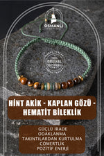 SERTİFİKALI HİNT AKİK KAPLAN GÖZÜ HEMATİT DOĞAL TAŞLI ÖRGÜ TASARIM BİLEKLİK