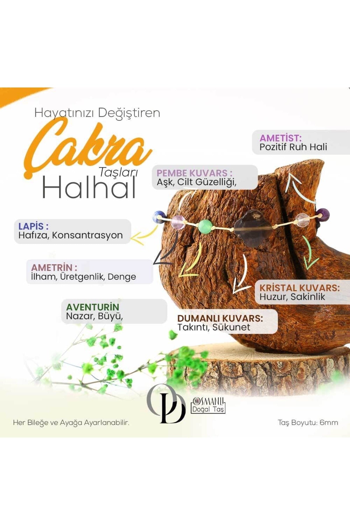 Sertifikalı Çakra Taşları Halhal 6 Mm, B928