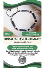 SERTİFİKALI Sodalit Havlit Hematit Doğal Taş Makrome Bileklik (4 mm)