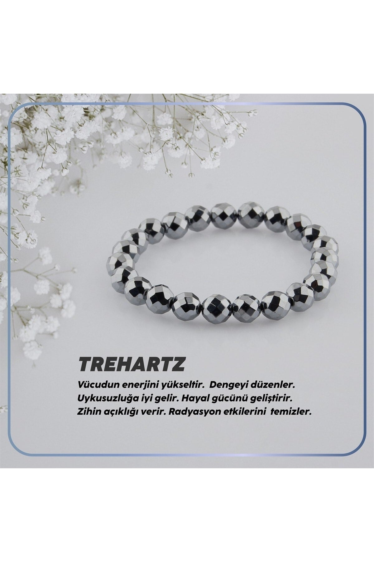 Sertifikalı Trehartz Doğal Taş Bileklik 8mm B127