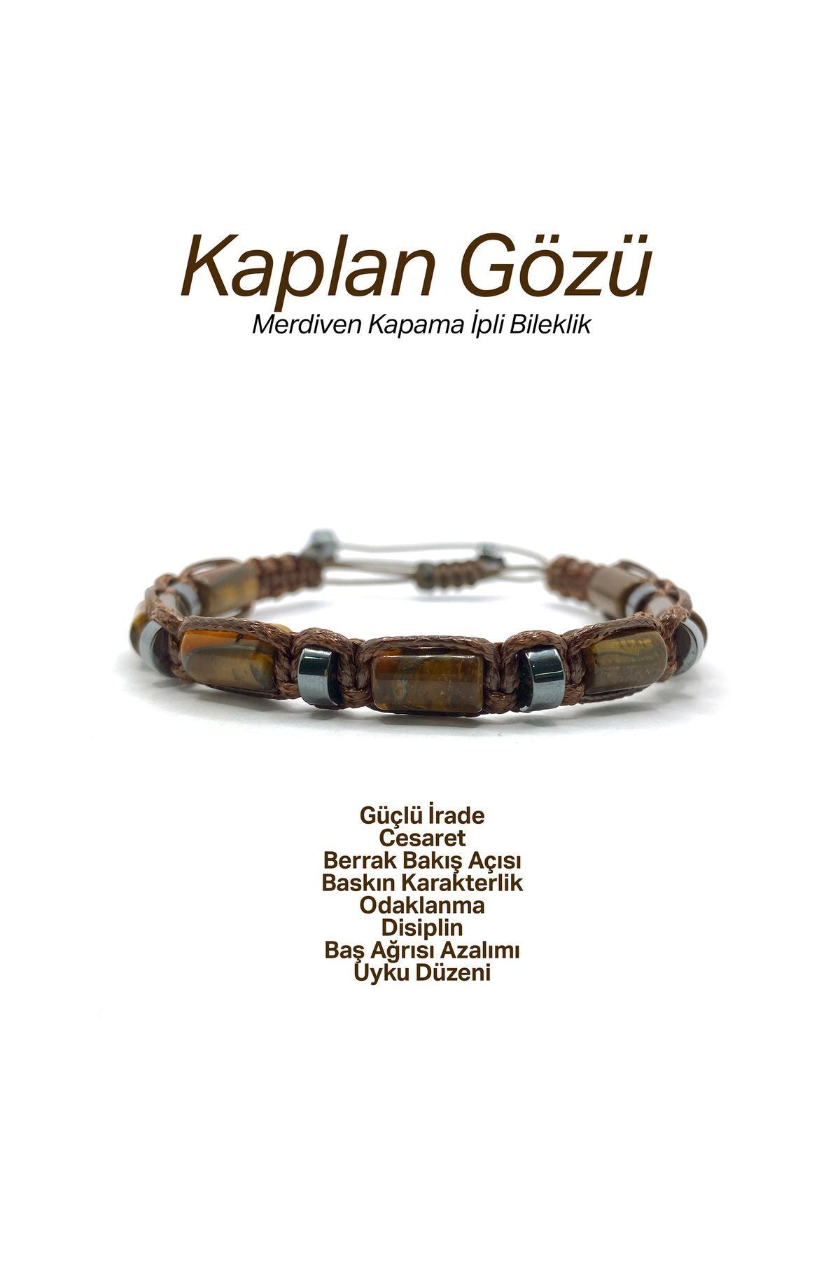 Sertifikalı Hakiki Orijinal Kaplan Gözü - Hematit  Doğal Taş İpli Bileklik (Köşeli Makrome Model)