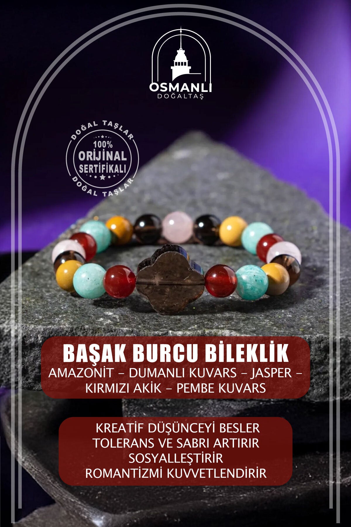 Başak Burcu Doğal Taş 8mm Yonca Bileklik