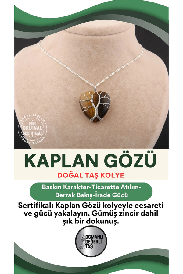 Sertifikalı Kaplan Gözü Kolye Ucu Gümüş Zincir Dahil