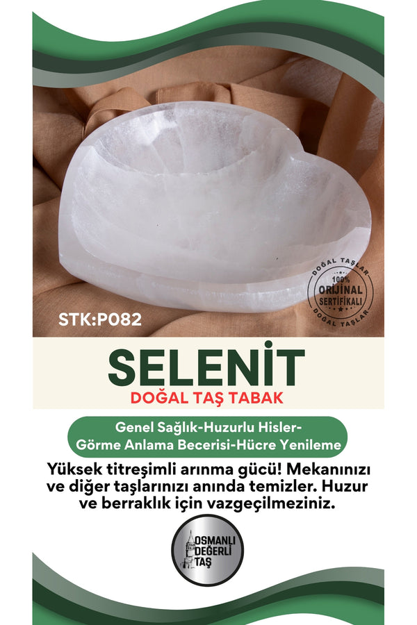 Sertifikalı Selenit Doğal Taş Kalp Tabak No:6 P082