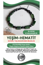 SERTİFİKALI Yeşim-Hematit Doğal Taş Makrome Ayarlanabilir Bileklik