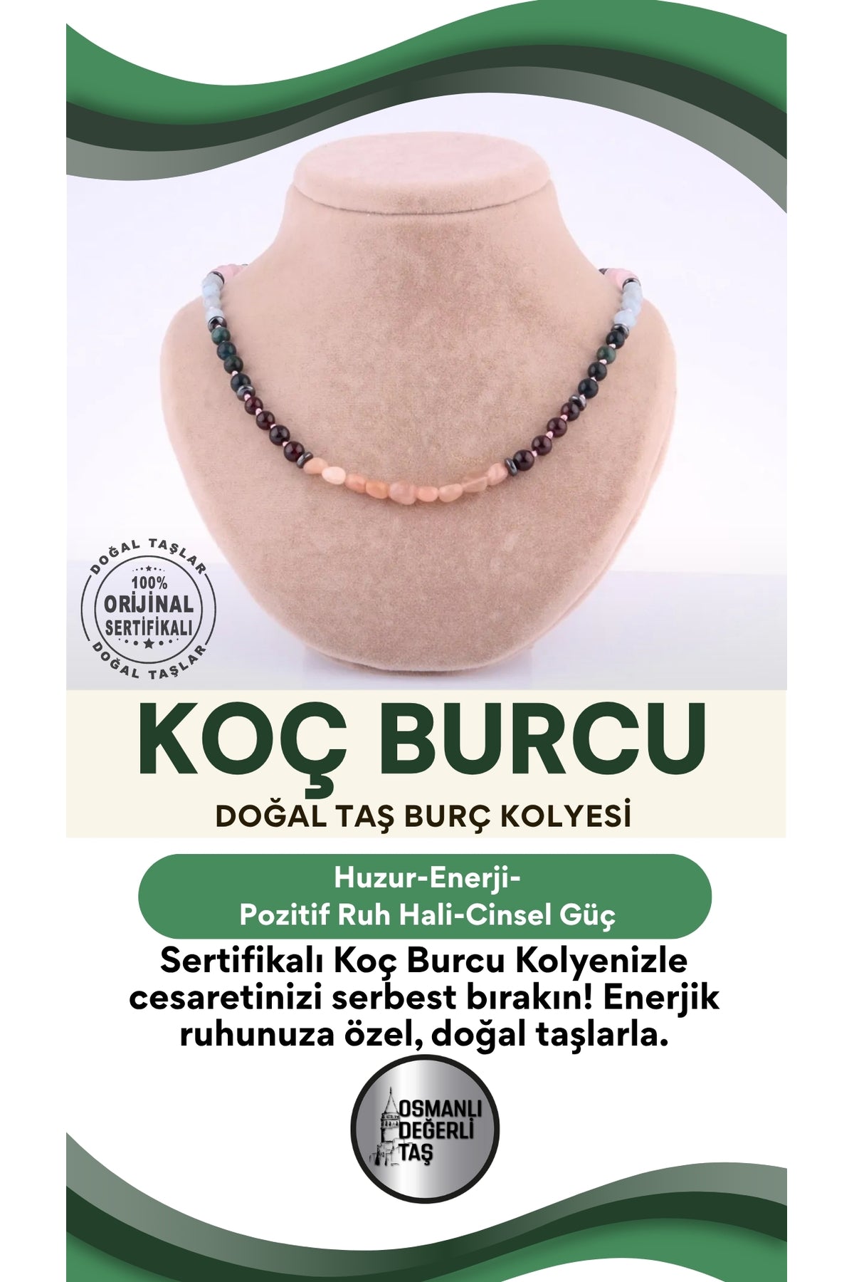 Sertifikalı Koç Burcu Doğal Taş Kolye M208